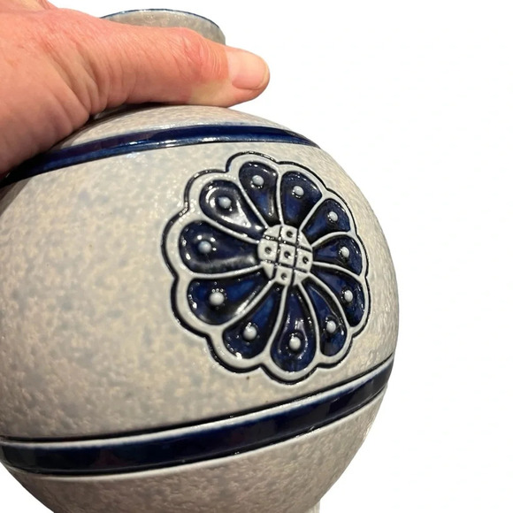 Gebruder Plein Blue Floral Pottery Vase Germany Modernist - Picture 2 of 8